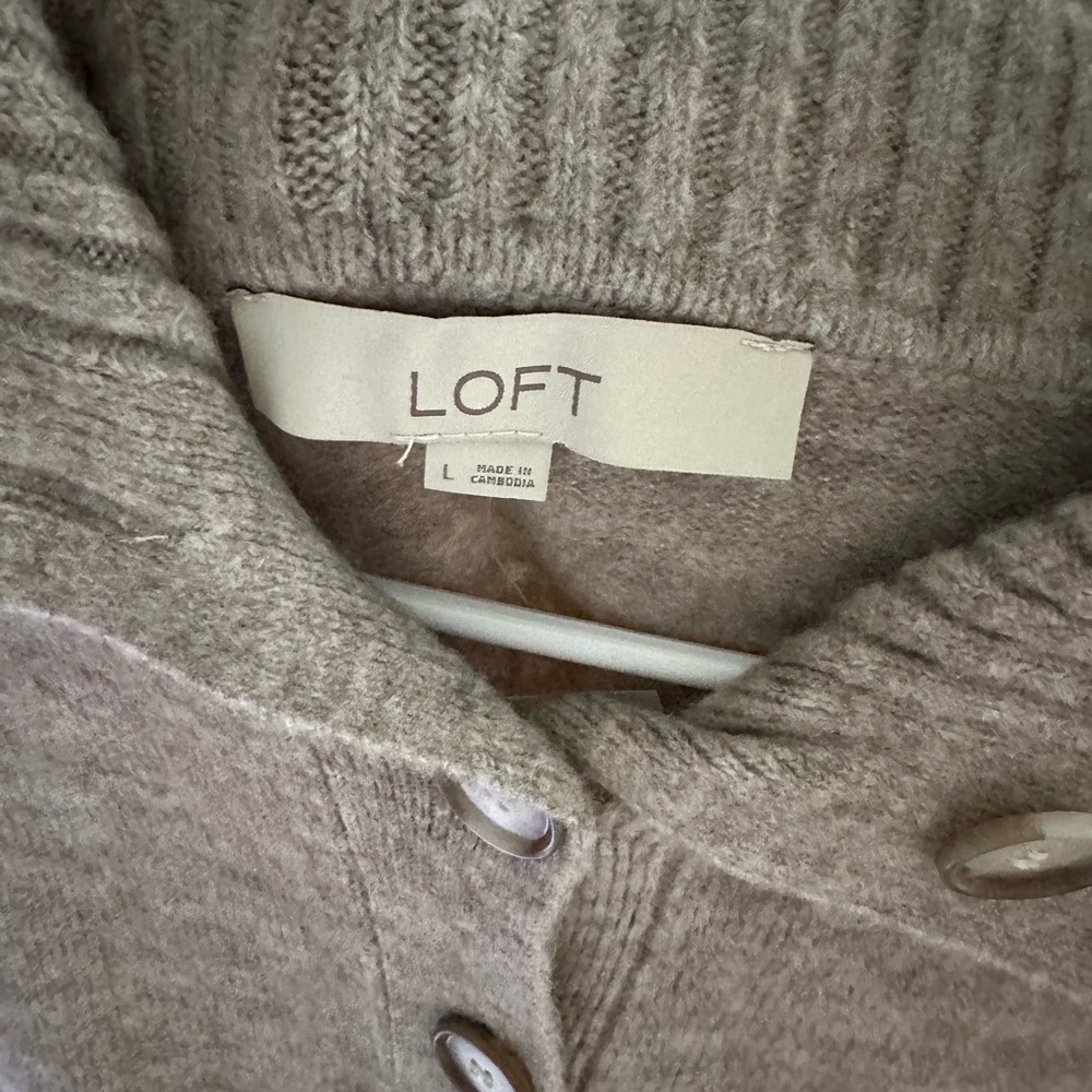 LOFT Hooded Button Cardigan in Taupe